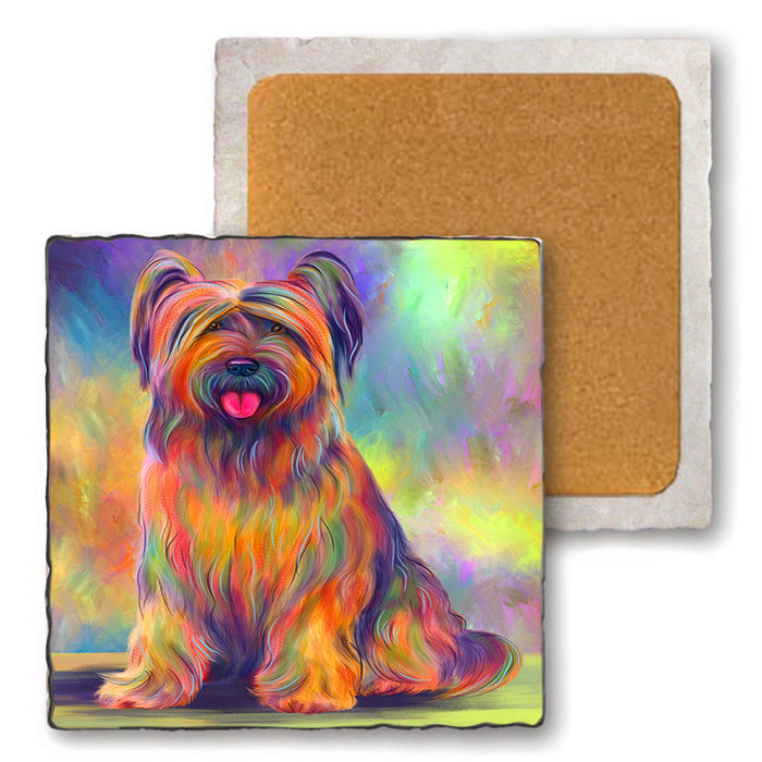 Paradise Wave Briard Dog Set of 4 Natural Stone Marble Tile Coasters MCST52502