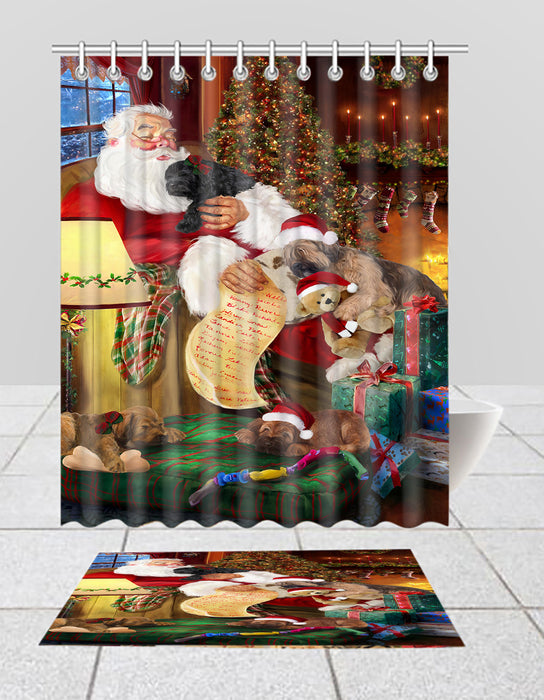 Santa Sleeping with Briard Dogs  Bath Mat and Shower Curtain Combo
