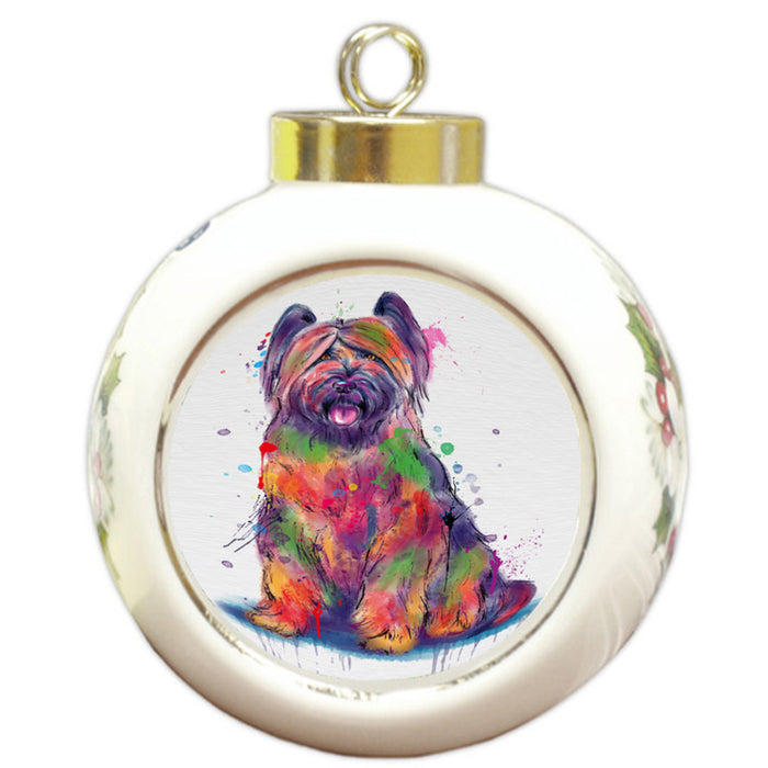 Watercolor Briard Dog Round Ball Christmas Ornament RBPOR58762