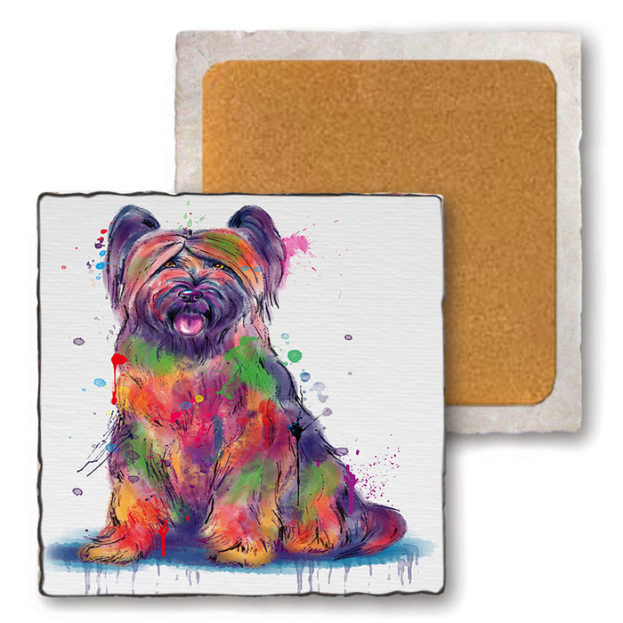 Watercolor Briard Dog Set of 4 Natural Stone Marble Tile Coasters MCST52544