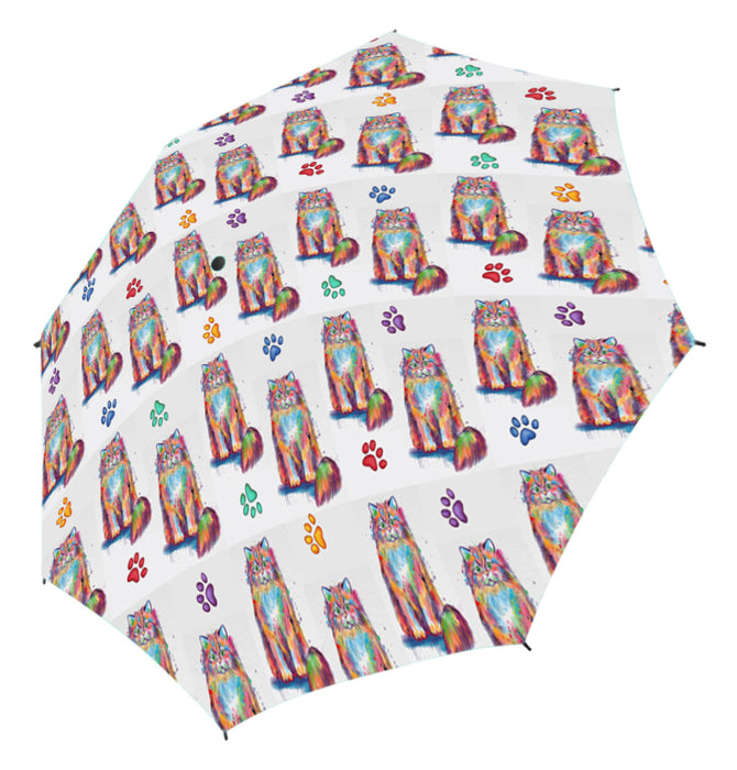 Watercolor Mini British Longhair CatsSemi-Automatic Foldable Umbrella