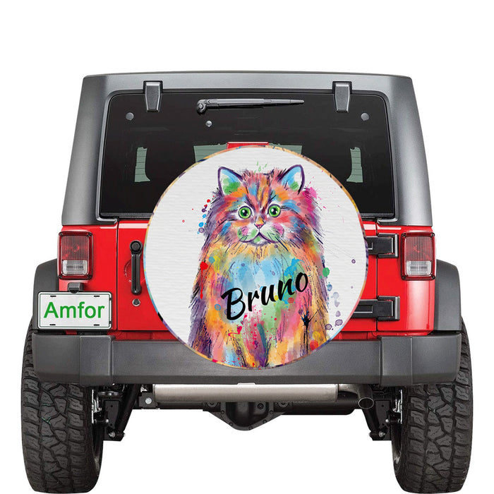 Custom Pet Name Personalized Watercolor British Longhair Cat Car Tire Cover