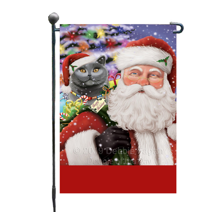 Personalized Santa Carrying British Shorthair Cat and Christmas Presents Custom Garden Flag GFLG63740