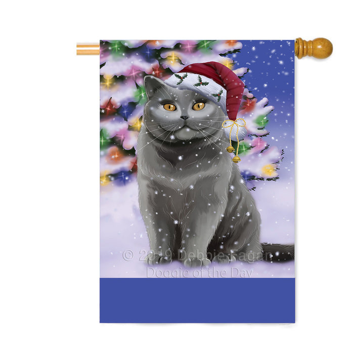Personalized Winterland Wonderland British Shorthair Cat In Christmas Holiday Scenic Background Custom House Flag FLG-DOTD-A61318