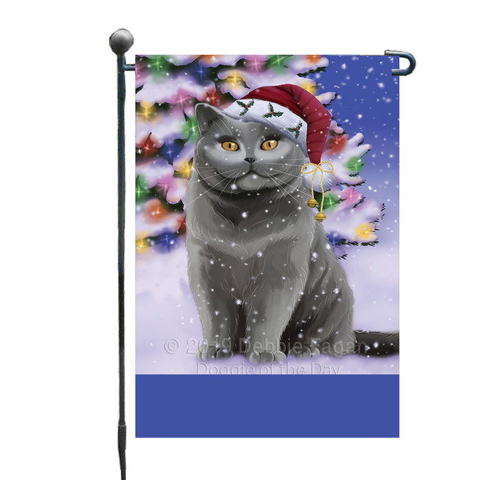 Personalized Winterland Wonderland British Shorthair Cat In Christmas Holiday Scenic Background Custom Garden Flags GFLG-DOTD-A61262