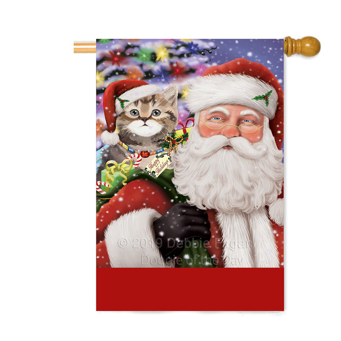Personalized Santa Carrying British Shorthair Cat and Christmas Presents Custom House Flag FLG-DOTD-A63432