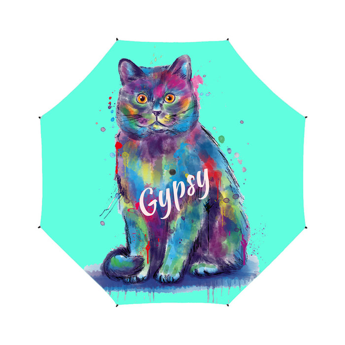 Custom Pet Name Personalized Watercolor British Shorthair CatSemi-Automatic Foldable Umbrella
