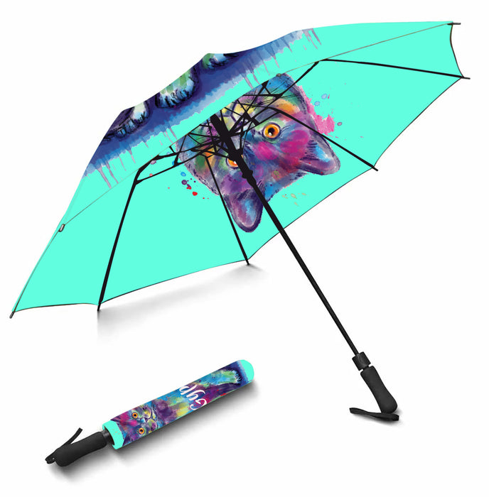 Custom Pet Name Personalized Watercolor British Shorthair CatSemi-Automatic Foldable Umbrella