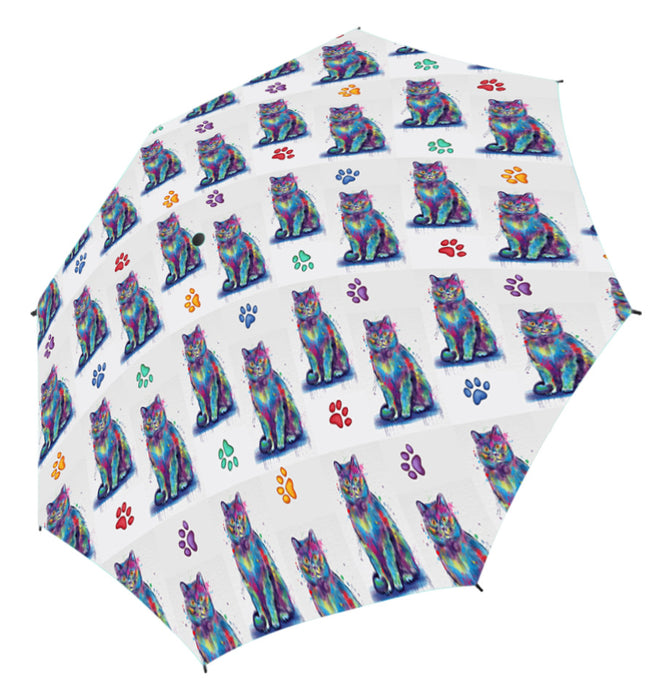 Watercolor Mini British Shorthair CatsSemi-Automatic Foldable Umbrella