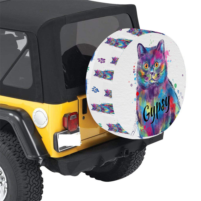 Custom Pet Name Personalized Watercolor British Shorthair Cat Car Tire Cover