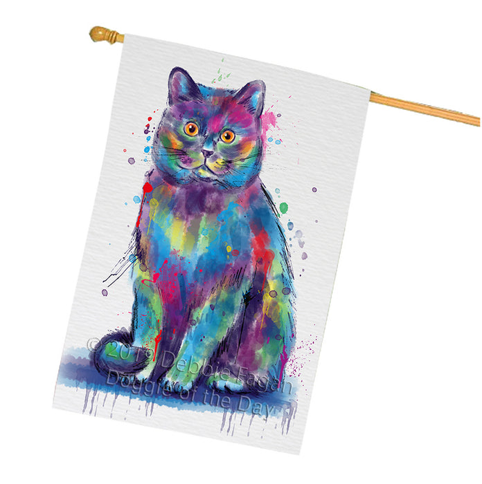 Watercolor British Shorthair Cat House Flag FLG66164