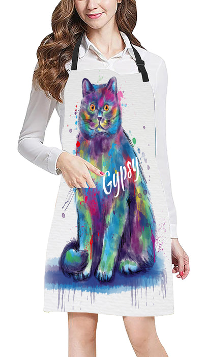 Custom Pet Name Personalized Watercolor British Shorthair Cat Apron