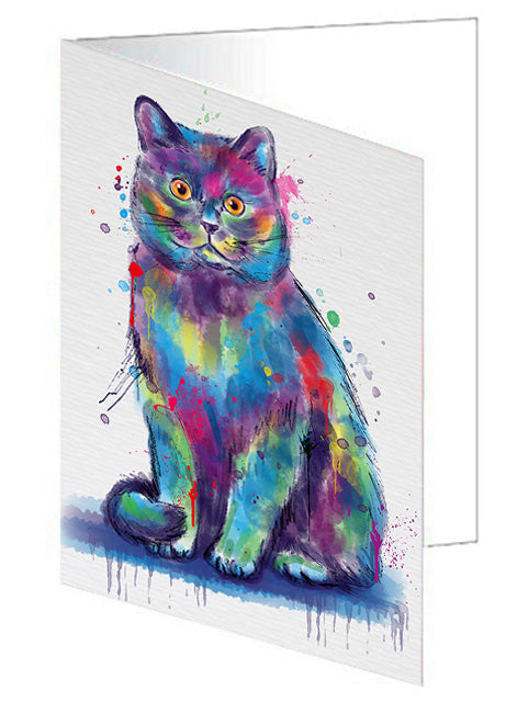 Watercolor British Shorthair Cat Handmade Artwork Assorted Pets Greeting Cards and Note Cards with Envelopes for All Occasions and Holiday Seasons GCD79070