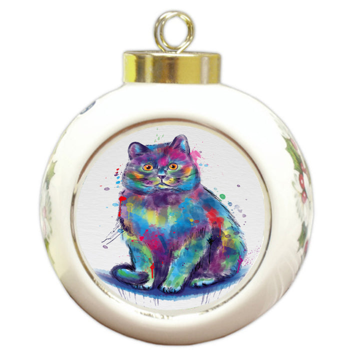 Watercolor British Shorthair Cat Round Ball Christmas Ornament RBPOR58476