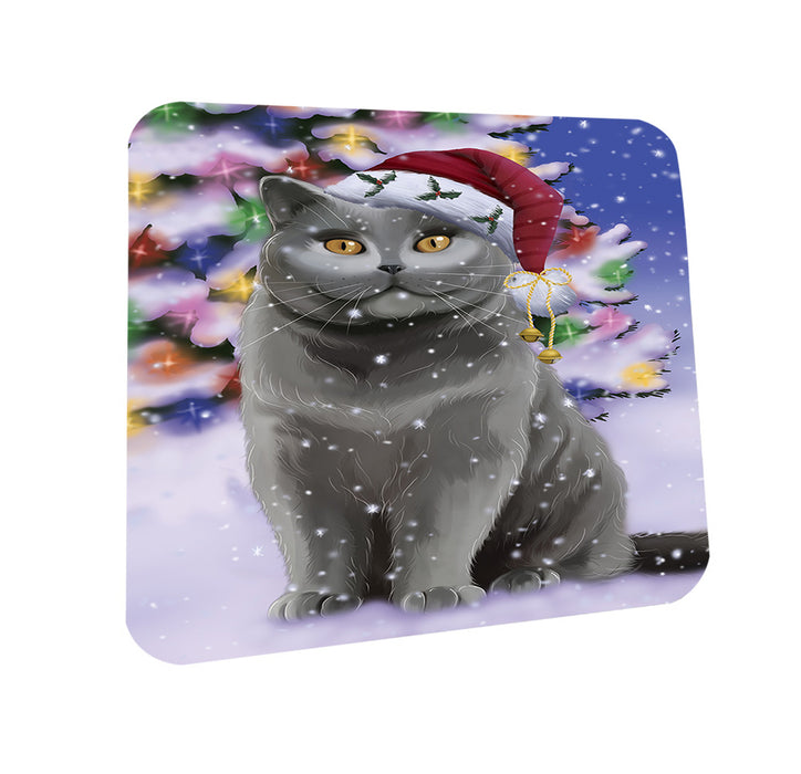 Winterland Wonderland British Shorthair Cat In Christmas Holiday Scenic Background Coasters Set of 4 CST55650
