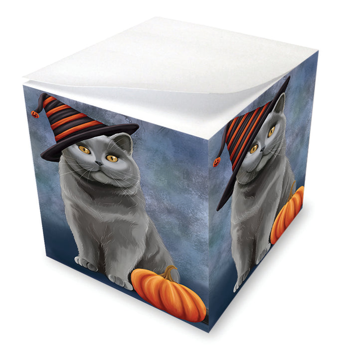 Happy Halloween British Shorthair Cat Wearing Witch Hat with Pumpkin Note Cube NOC56514