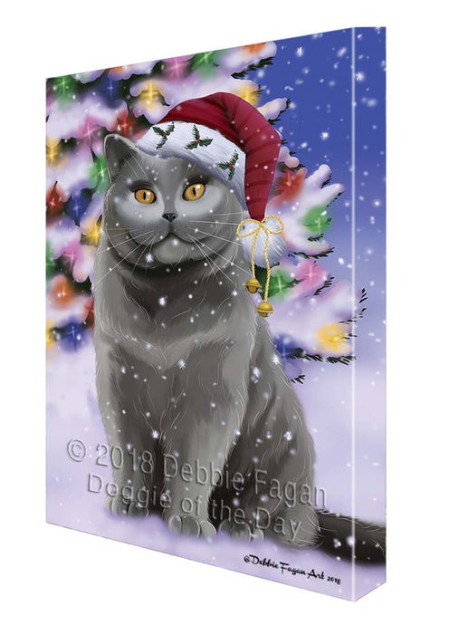 Winterland Wonderland British Shorthair Cat In Christmas Holiday Scenic Background Canvas Print Wall Art Décor CVS121157