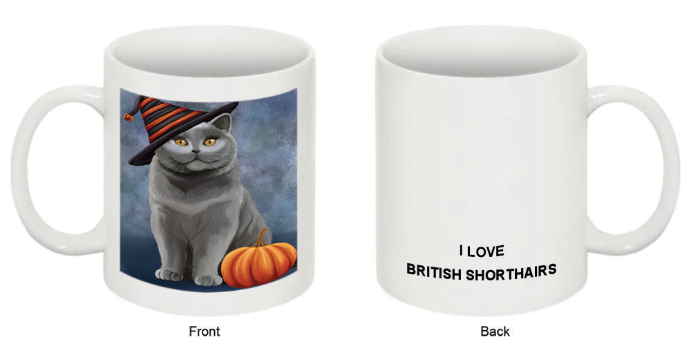 Happy Halloween British Shorthair Cat Wearing Witch Hat with Pumpkin Coffee Mug MUG50266