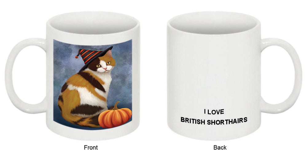 Happy Halloween British Shorthair Cat Wearing Witch Hat with Pumpkin Coffee Mug MUG50267