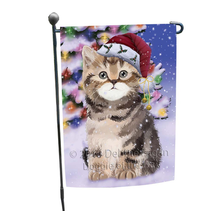 Winterland Wonderland British Shorthair Cat In Christmas Holiday Scenic Background Garden Flag GFLG55986
