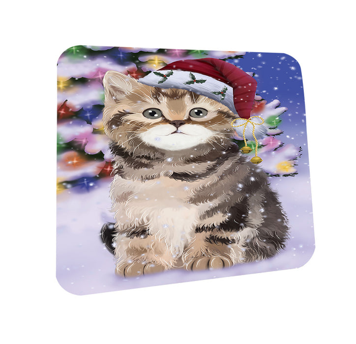 Winterland Wonderland British Shorthair Cat In Christmas Holiday Scenic Background Coasters Set of 4 CST55651