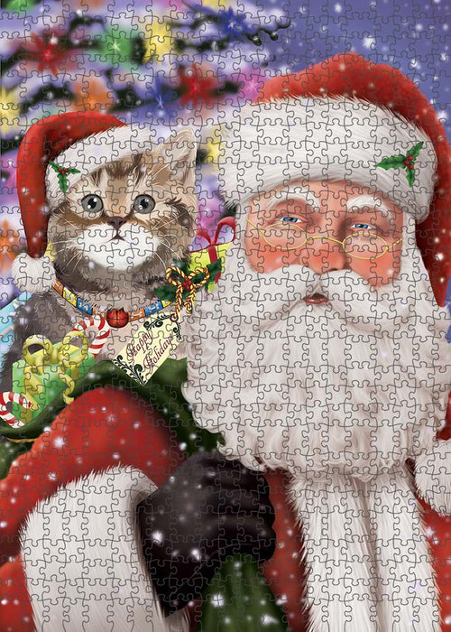 Santa Carrying British Shorthair Cat and Christmas Presents Puzzle with Photo Tin PUZL90180