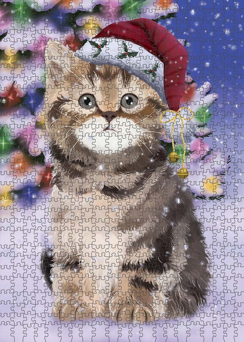 Winterland Wonderland British Shorthair Cat In Christmas Holiday Scenic Background Puzzle with Photo Tin PUZL90976