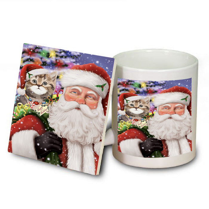 Santa Carrying British Shorthair Cat and Christmas Presents Mug and Coaster Set MUC55486