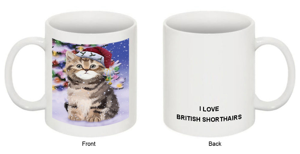 Winterland Wonderland British Shorthair Cat In Christmas Holiday Scenic Background Coffee Mug MUG51091