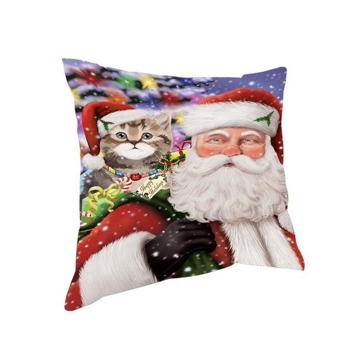 Santa Carrying British Shorthair Cat and Christmas Presents Pillow PIL70904