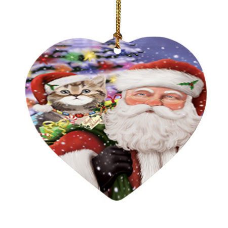 Santa Carrying British Shorthair Cat and Christmas Presents Heart Christmas Ornament HPOR55850