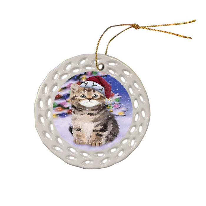 Winterland Wonderland British Shorthair Cat In Christmas Holiday Scenic Background Ceramic Doily Ornament DPOR56049