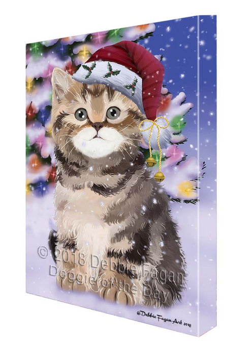 Winterland Wonderland British Shorthair Cat In Christmas Holiday Scenic Background Canvas Print Wall Art Décor CVS121166