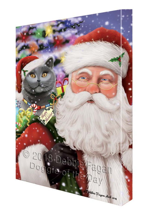 Santa Carrying British Shorthair Cat and Christmas Presents Canvas Print Wall Art Décor CVS119384