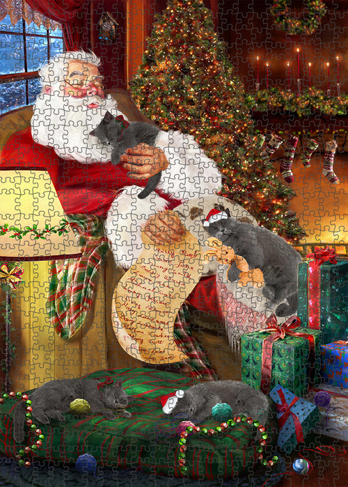 Santa Sleeping with British Shorthair Cats Christmas Puzzle with Photo Tin PUZL62826