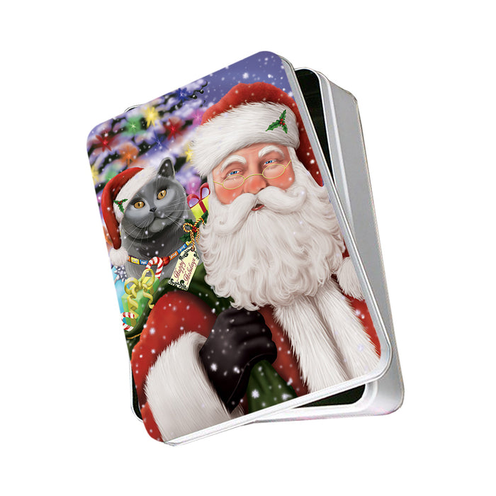 Santa Carrying British Shorthair Cat and Christmas Presents Photo Storage Tin PITN55438