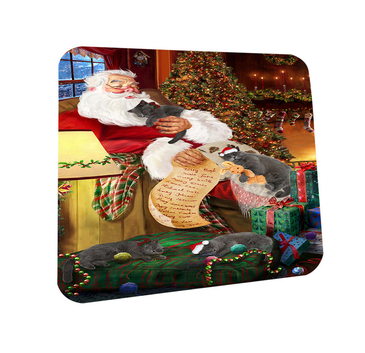Santa Sleeping with British Shorthair Cats Christmas Coasters Set of 4 CST52772