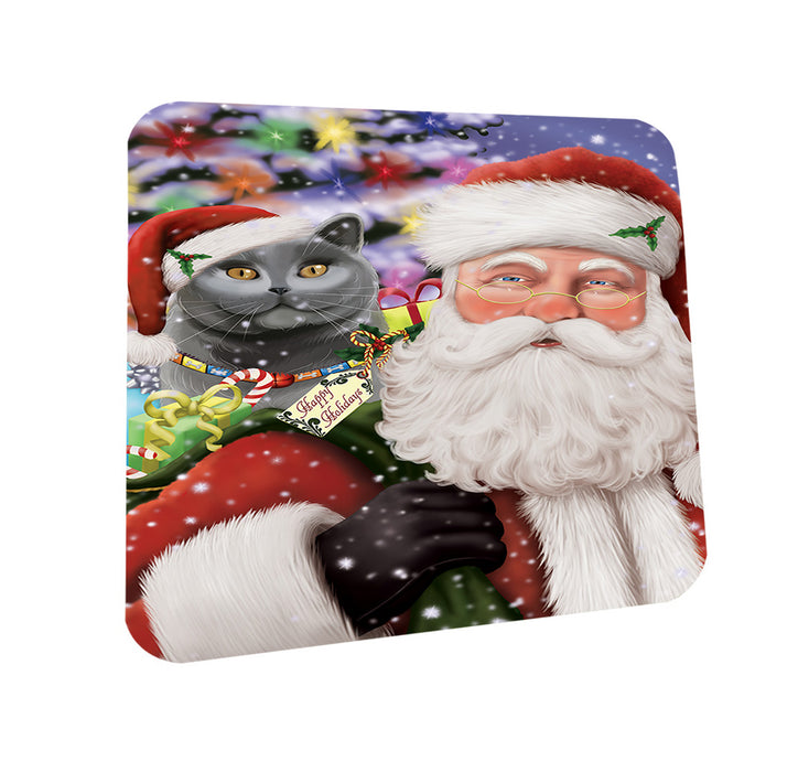 Santa Carrying British Shorthair Cat and Christmas Presents Coasters Set of 4 CST55453