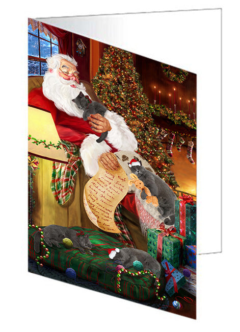 Santa Sleeping with British Shorthair Cats Christmas Handmade Artwork Assorted Pets Greeting Cards and Note Cards with Envelopes for All Occasions and Holiday Seasons GCD62468