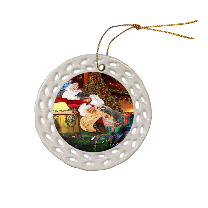 Santa Sleeping with British Shorthair Cats Christmas Ceramic Doily Ornament DPOR52813