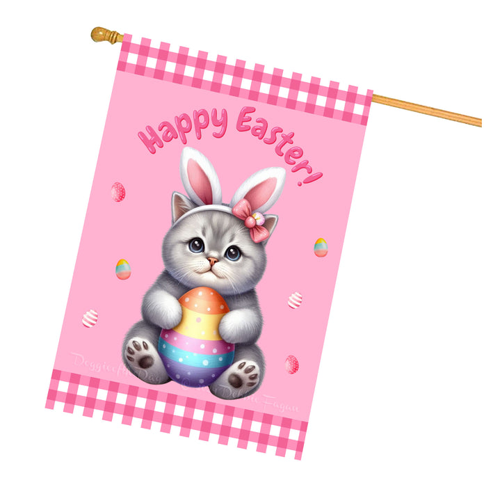 British Shorthair Cat Easter Day House Flags with Multi Design - Double Sided Easter Festival Gift for Home Decoration  - Holiday Cats Flag Decor 28" x 40"