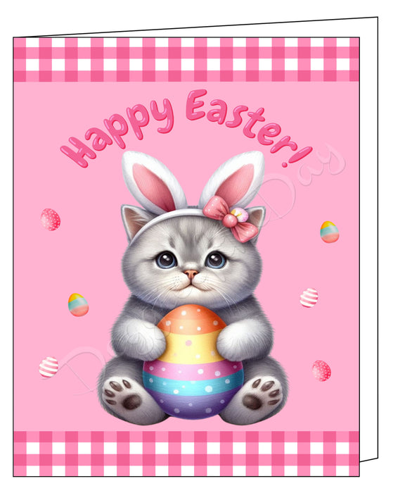 British Shorthair Cat Easter Day Greeting Cards and Note Cards with Envelope - Easter Invitation Card with Multi Design Pack