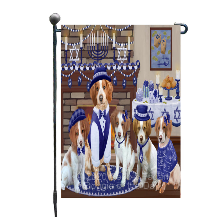 Happy Hanukkah Family Brittany Spaniel Dogs Garden Flag GFLG65968