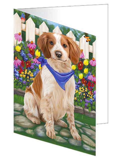 Spring Floral Brittany Spaniel Dog Handmade Artwork Assorted Pets Greeting Cards and Note Cards with Envelopes for All Occasions and Holiday Seasons GCD53474