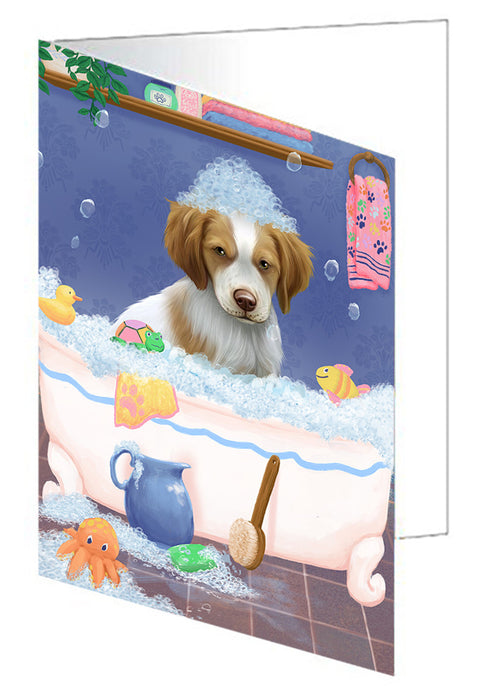 Rub A Dub Dog In A Tub Brittany Spaniel Dog Handmade Artwork Assorted Pets Greeting Cards and Note Cards with Envelopes for All Occasions and Holiday Seasons GCD79286