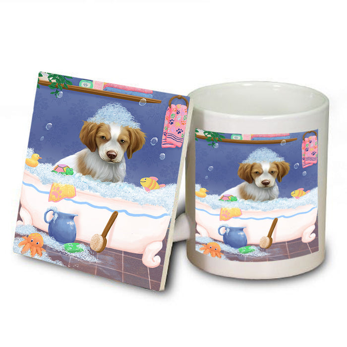 Rub A Dub Dog In A Tub Brittany Spaniel Dog Mug and Coaster Set MUC57316