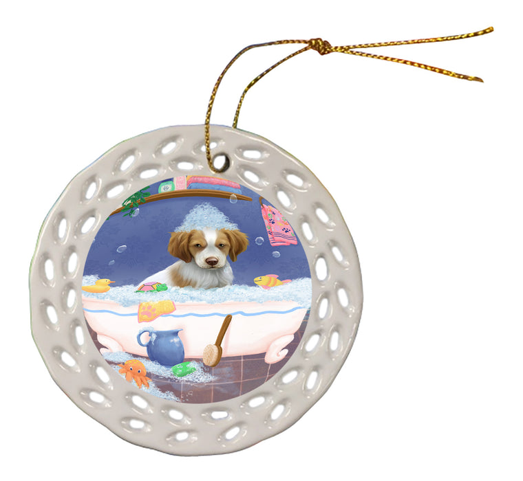 Rub A Dub Dog In A Tub Brittany Spaniel Dog Doily Ornament DPOR58215