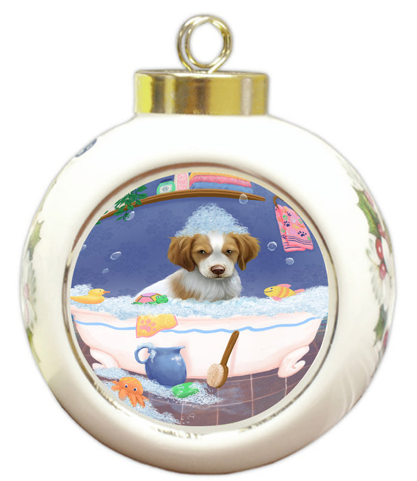 Rub A Dub Dog In A Tub Brittany Spaniel Dog Round Ball Christmas Ornament RBPOR58548