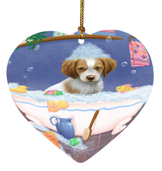 Rub A Dub Dog In A Tub Brittany Spaniel Dog Heart Christmas Ornament HPORA58564