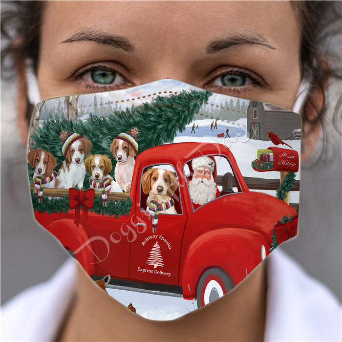 Christmas Santa Express Delivery Red Truck Brittany Spaniel Dogs Face Mask FM48422